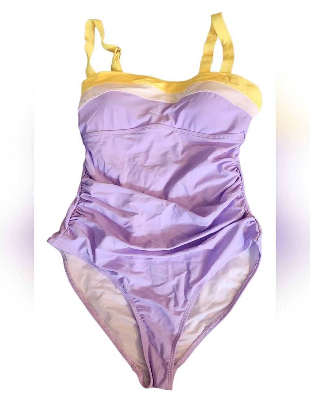 Womens Purple OnePiece Swimsuit Tummy Control Ruched Coverage Slim Colorblock, M